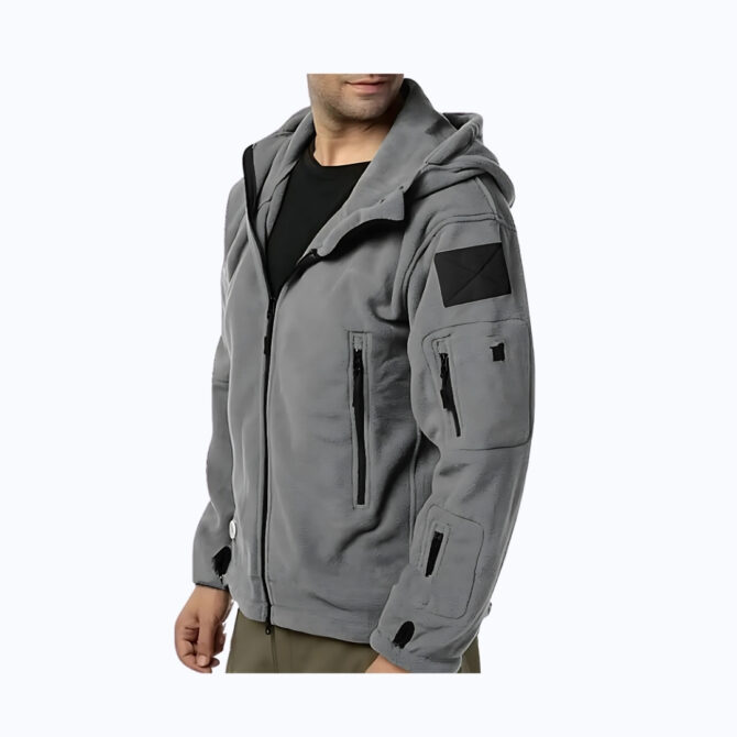 Men's Cozy Fleece-Lined Hooded Jacket – Windproof Autumn & Winter Coat with Multiple Pockets