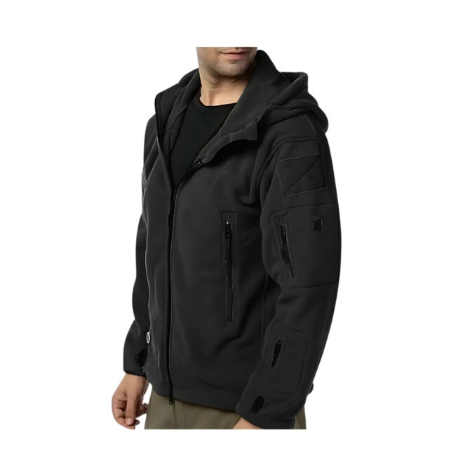 Men's Cozy Fleece-Lined Hooded Jacket – Windproof Autumn & Winter Coat with Multiple Pockets